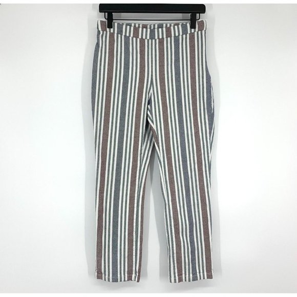 Free People Pants Stripe Mod Linen Blend Skinny Ankle Crop - Picture 4 of 12